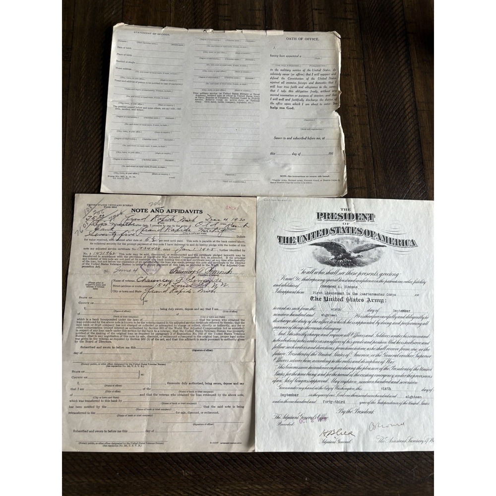 WWI 1918 Discharge Documents U.S. Army Historic Note Oath Of Office‎ Ephemera